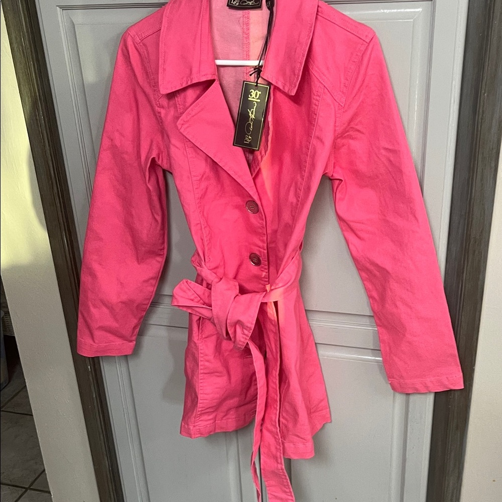 DG2 by Diane Gilman Bright Pink Trench Coat with Tie Belt
